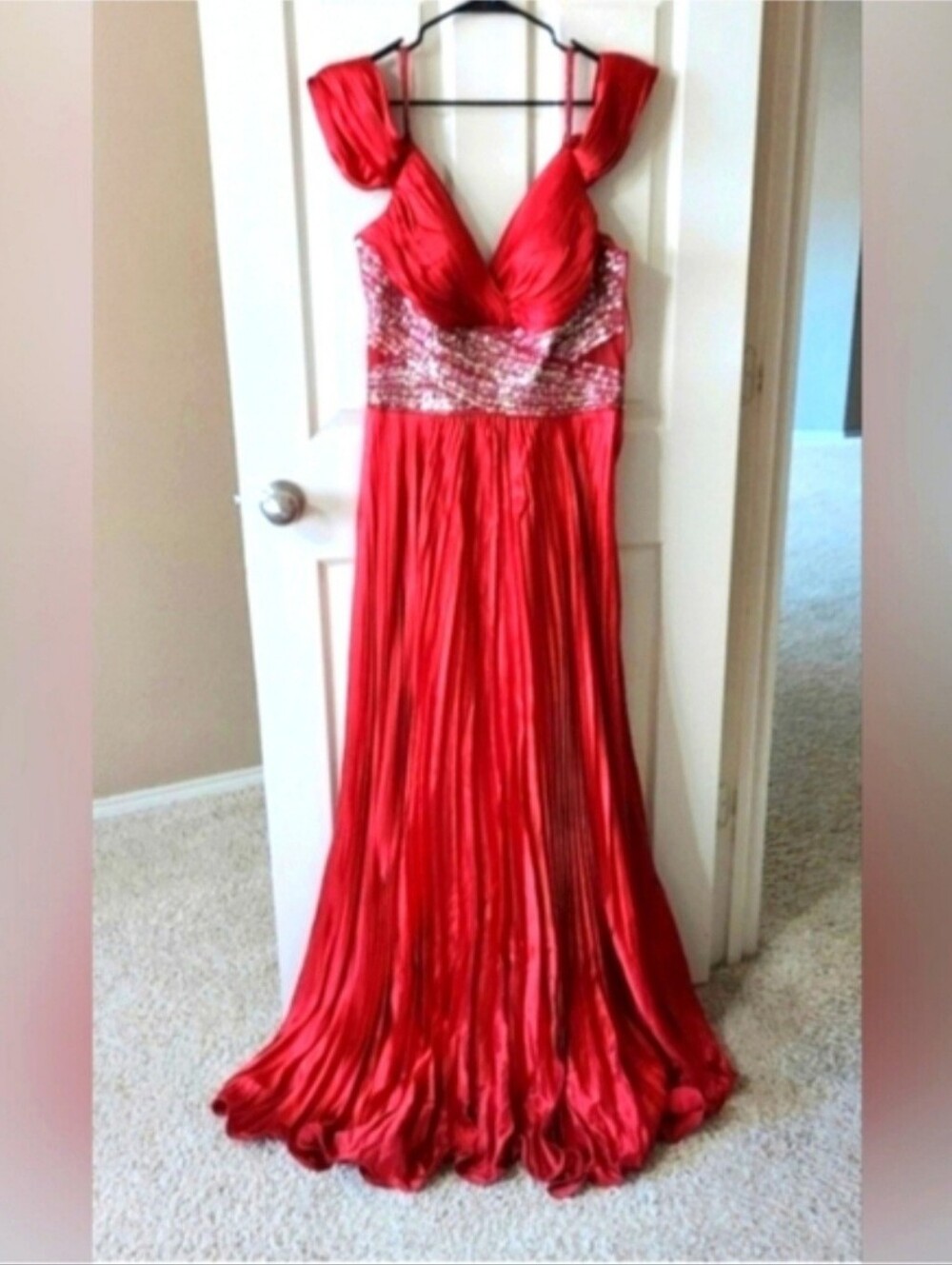 Vintage Jovani Glamours Off Shoulder Evening Red Dresses SZ 16